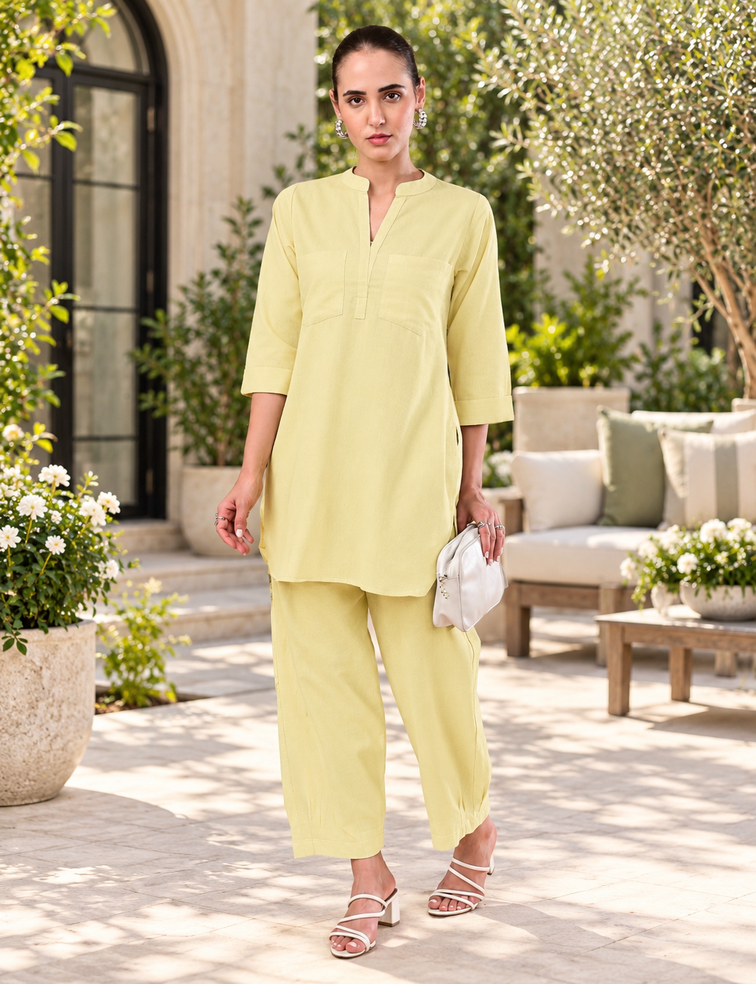 Butter Yellow Pure Cotton Chambray Co-Ord Set for Women