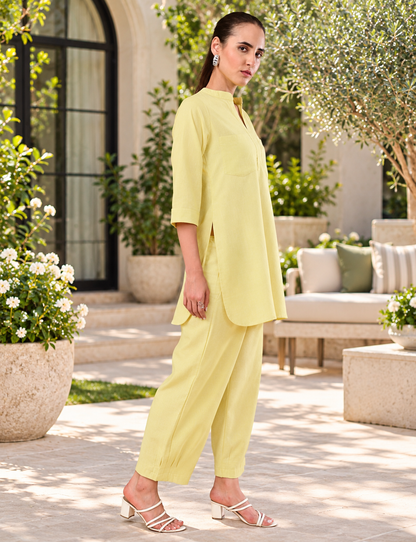 Butter Yellow Pure Cotton Chambray Co-Ord Set for Women