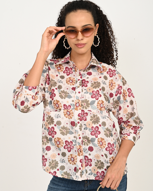👉 Cream and maroon floral cotton top for women by The Classy Clothing – stylish summer wear.