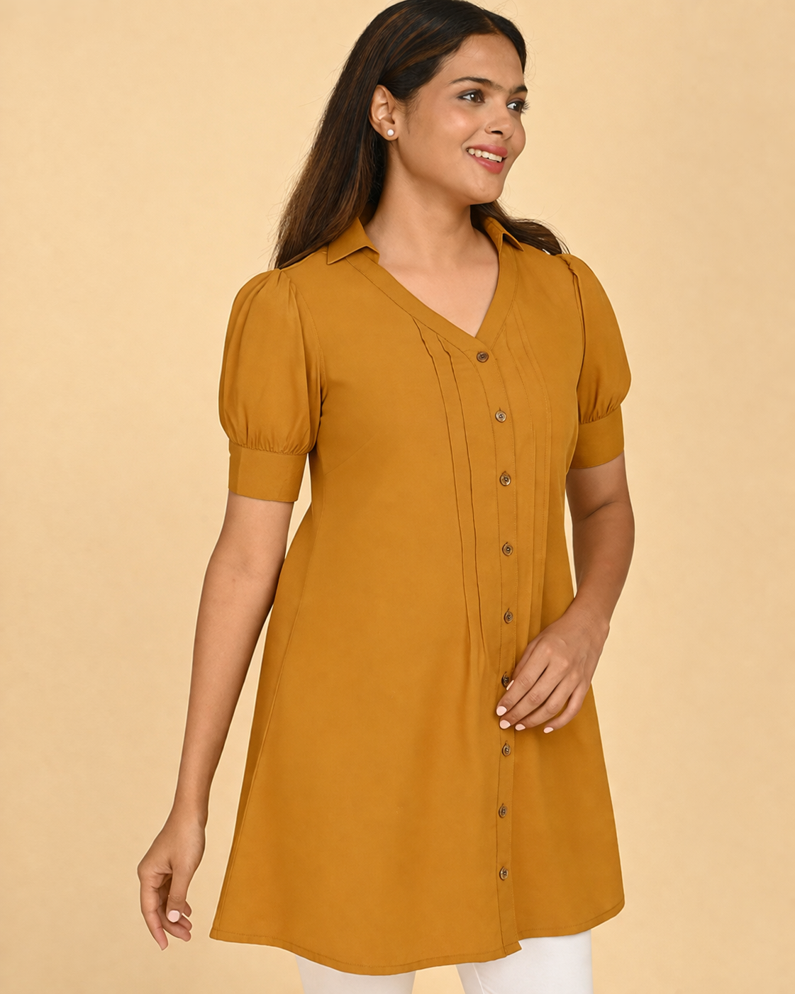 Pintuck Style Cotton Top for Women in India – Side Profile View