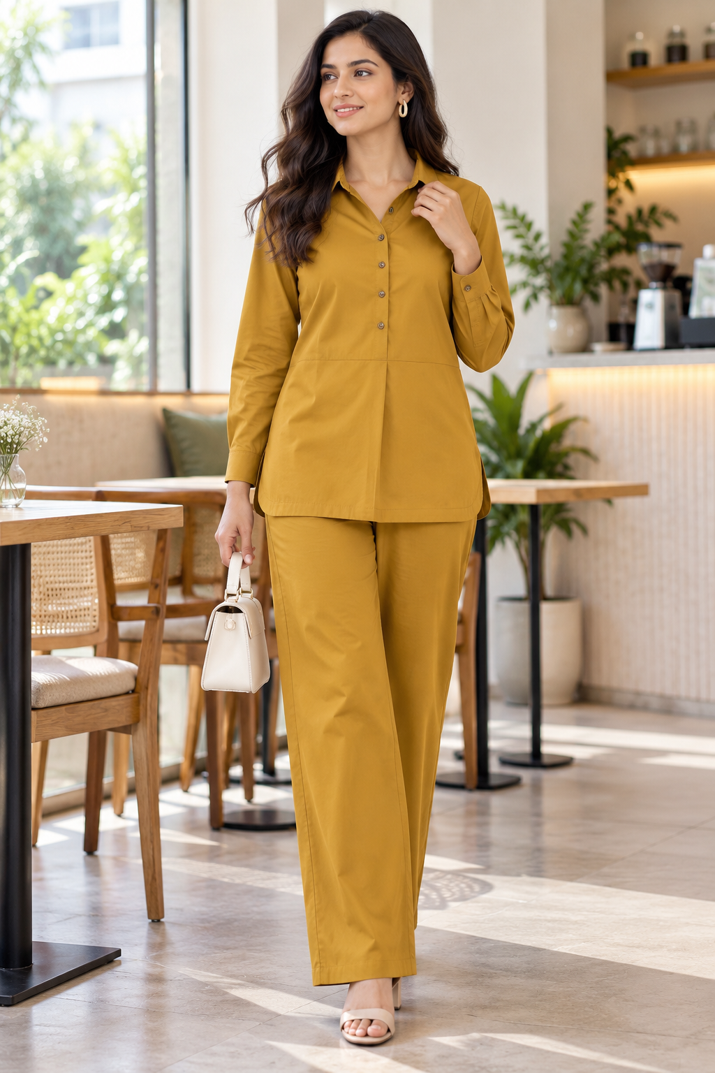 Mustard Yellow Cotton Co-ord Set for Women