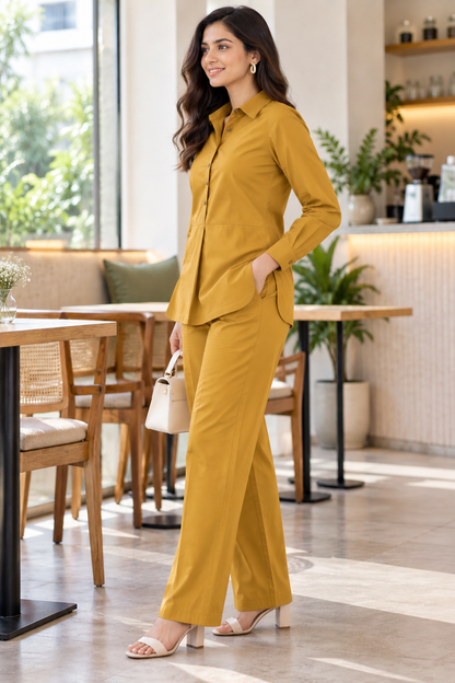 Mustard Yellow Cotton Co-ord Set for Women