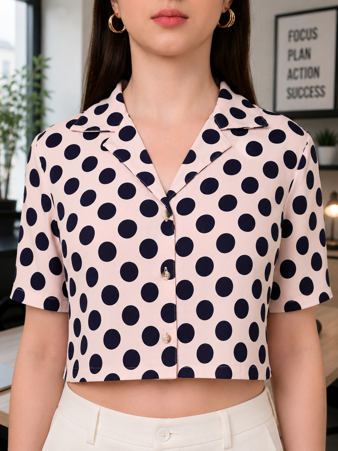 Peach Polka Dot Crop Top Close Up