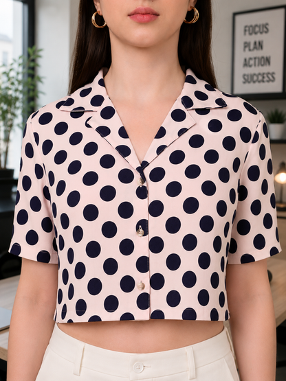 Peach Polka Dot Crop Top Close Up