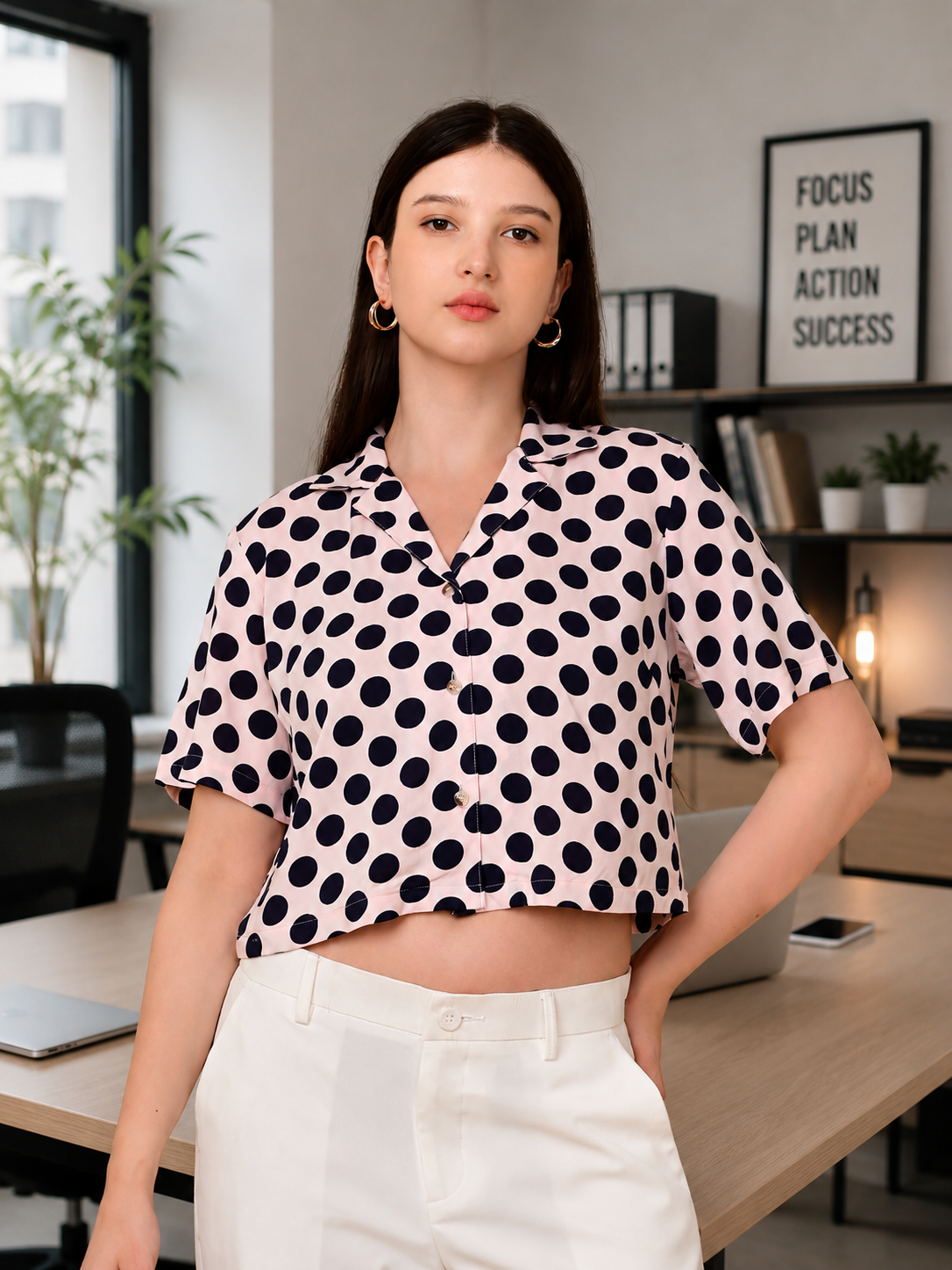 Peach Polka Dot Crop Top for Women