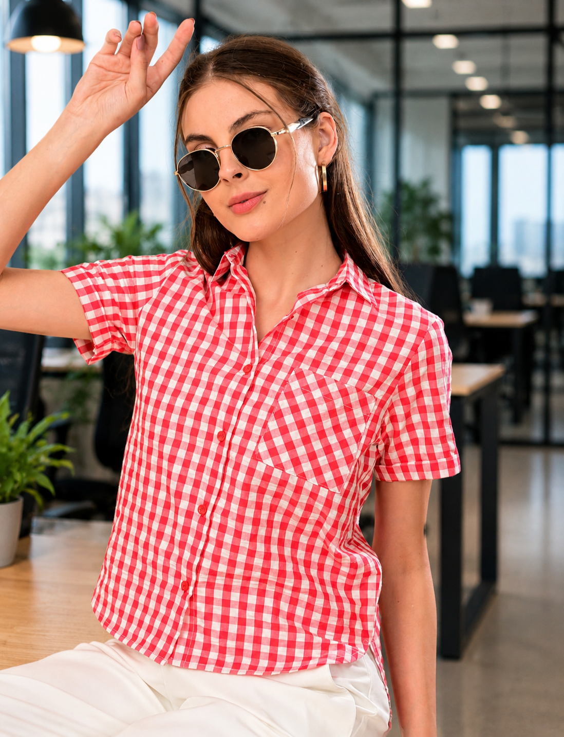 Pink Checked Cotton Shirt for Women in India – Fashion Close-Up