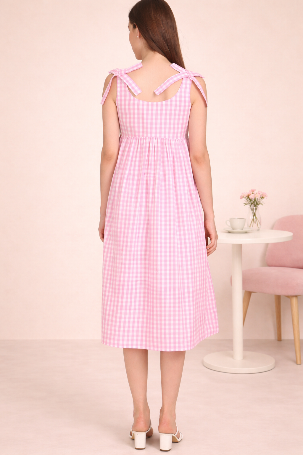 Pink Gingham Cotton Midi Dress for Women | 100% Cotton Summer Wear The Classy Clothing Pink Gingham Cotton Midi Dress for Women | 100% Cotton Summer Wear The Classy Clothing