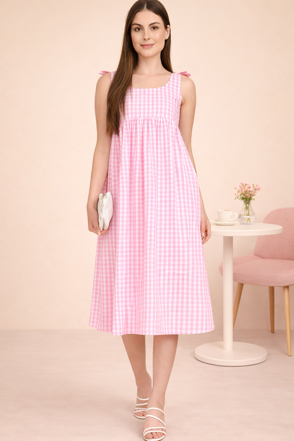 Pink Cotton Midi Dress for Women in India