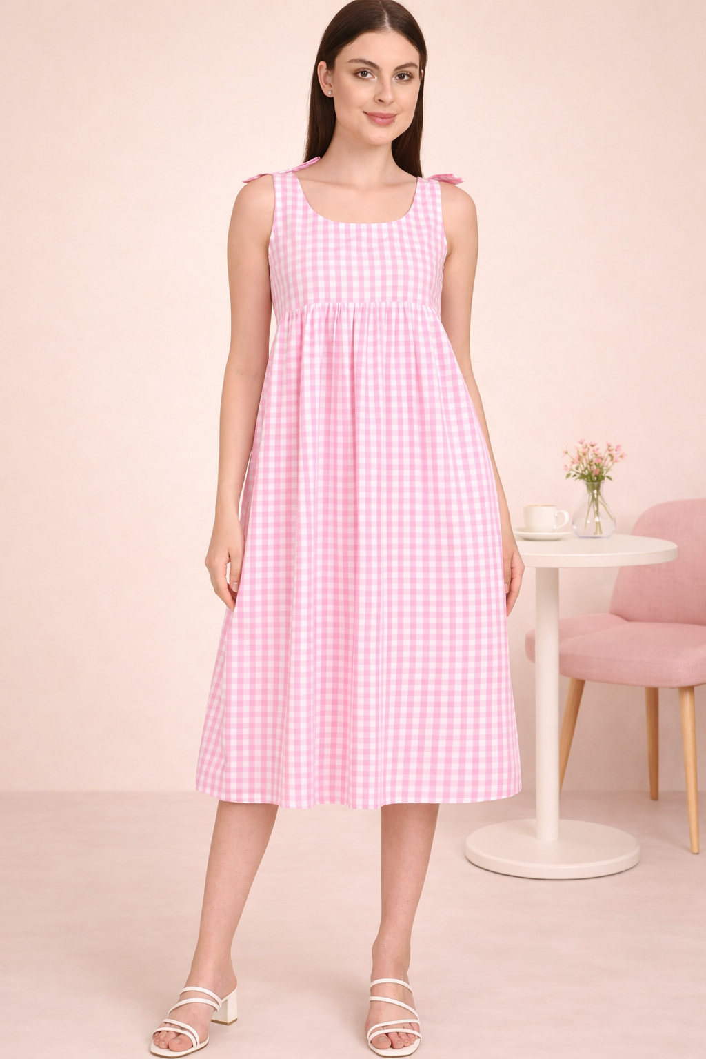 Pink Cotton Midi Dress for Women in India