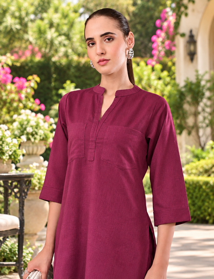 Plum Cotton Co-Ord Set for Women – 100% Cotton Chambray