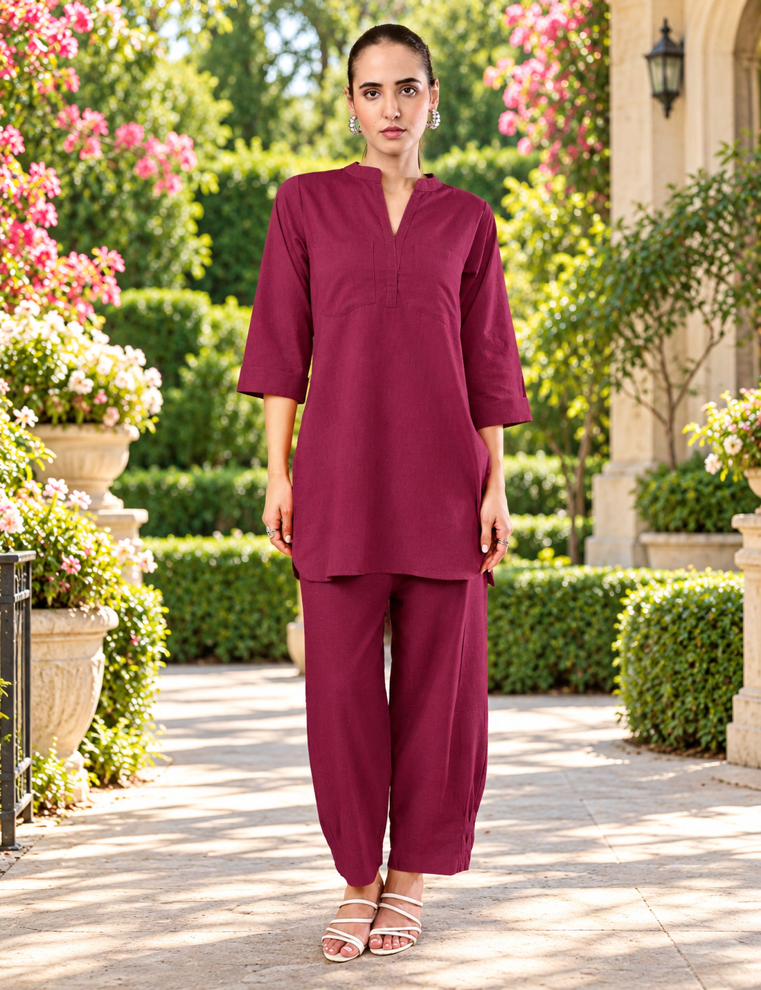 Plum Cotton Co-Ord Set for Women – 100% Cotton Chambray