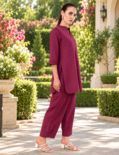 Plum Cotton Co-Ord Set for Women – 100% Cotton Chambray